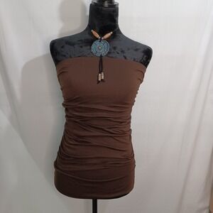 Women's Topia Brown Tube Top with attached Native Turquoise Beaded Strap Size M